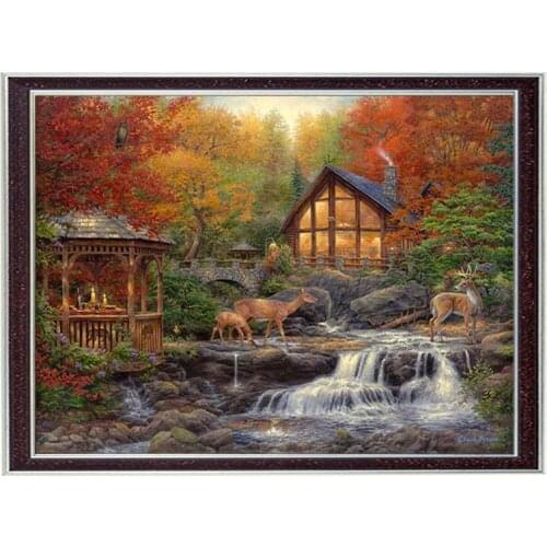 Golden Panno,Needlework,Embroidery,DIY Landscape Painting,Cross stitch,kits,14ct cottage home Cross-stitch,Sets For Embroidery