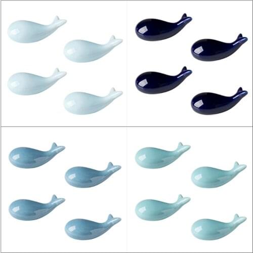 Set of 4 Blue Whale Ceramic Chopstick Holder Chopstick Rest Spoon Fork Knife