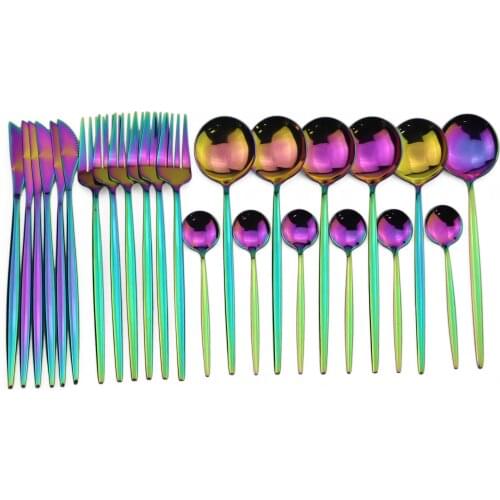 24-Piece Rainbow Cutlery Set Stainless Steel Knife Fork Spoon Teaspoon Dinnerware Set Tableware Set Silverware Set Wholesale