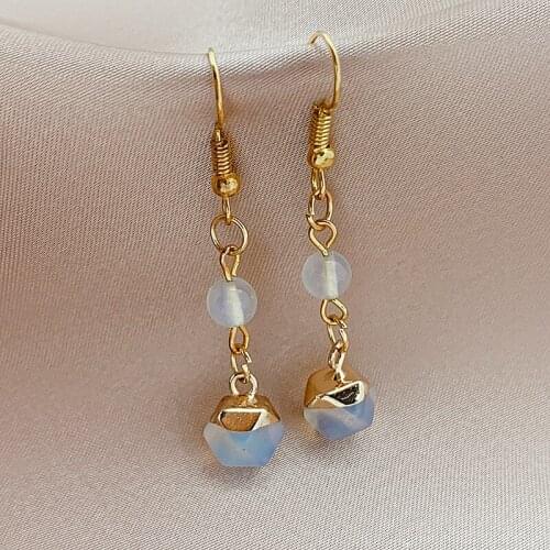 Pomlee Womens Earrings Set Tassel Natural Opal Earrings for Women Korean Fashion Jewelry 2021 Gold Alloy Geometric Drop Earings