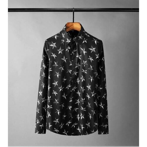 New Pentagram All Printed Mens Shirts Luxury Long Sleeve Casual Party Mens Dress Shirts Plus Size 4xl Fashion Slim Man Shrits