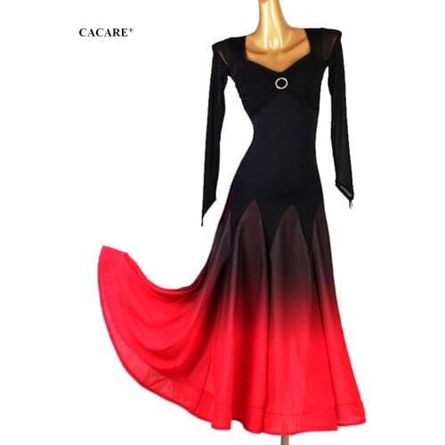 Ballroom Dance Competition Dresses Women Waltz Dress Standard Dancing Wear Costume Customize D0854 Mesh Sleeve Big Hem CACARE