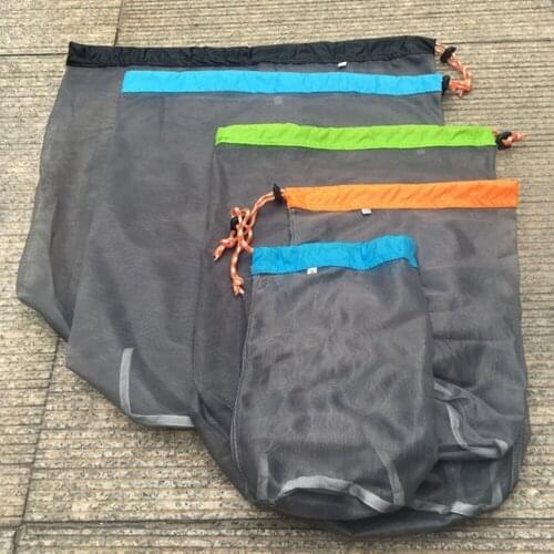 Portable Travel Camping Sports Ultralight Mesh Storage Bag Stuff Sack Drawstring Outdoor Camping Travel Storage Bag Outdoor Tool