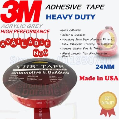 Permanent 3M VHB Double Sided Tape MADE IN USA Foam Tape 24MM x 4.5M Automotive & Building Side Visor Mirror Cover Window Lace