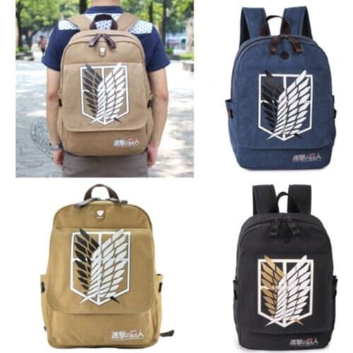 Attack on Titan Backpack Children Schoolbag Teenager Double Straps Shoulder Bag Canvas Anime M- Port Headphone plug Daypack