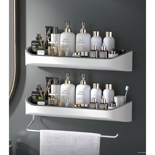 Self Adhesive Bathroom Shelf with Hanger Wall Mounted Bathroom Storage Rack Kitchen Organizer Bathroom Supplies