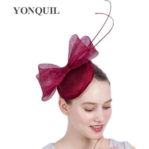 Sinamay Marron Fascinator Base Hat With Bow Ostrich Quill Decoration DIY Millinery Hair Clip Church Wedding Cocktail Hats SYF139