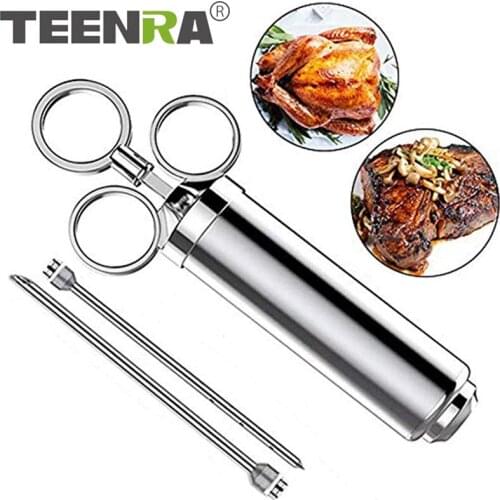 TEENRA Food BBQ Meat Syringe Marinade Injector Flavor Syringe Cooking Sauce Injection Tool With 2 Needles For Steak Chicken