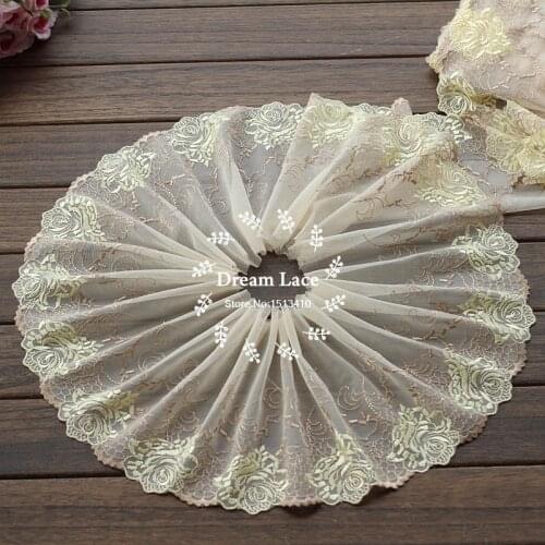 2yards/lot 19cm wide Embroidered Tulle Lace trim mesh lace trim ~yellow ~beautiful