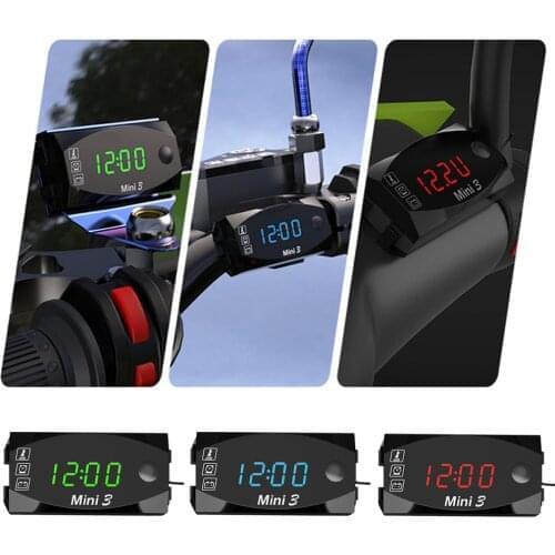 Universal Acrylic 3 In 1 Motorcycle Electronic Clock Voltmeter Thermometer Dust Waterproof Voltage Warning Digital Display Watch