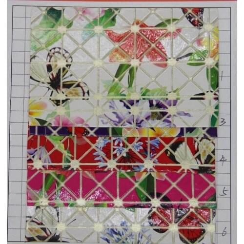 Mirror X plaid pattern flowers grain artificial leather fabric semi PU leather wholesale