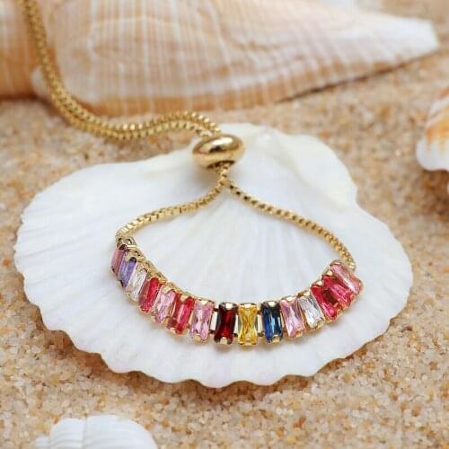 Hesiod Random Color Crystal Bracelets for Women Gold Adjustable CZ Stone Charm Chain Bracelets