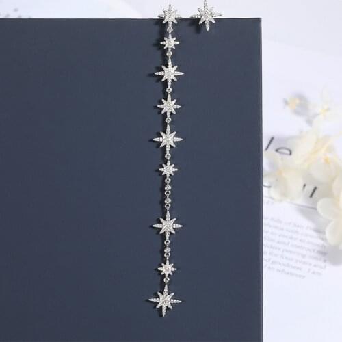 Fashion Classic David Star Long Asymmetric Female Earrings Luxury Natural Zircon Dangle Earrings Women Party Jewelry Zk30