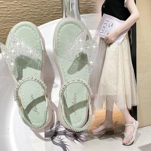 Womens Sandals 2021 Summer New Rhinestone Bow Platform Elastic Band Casual Outdoor Womens Sandals