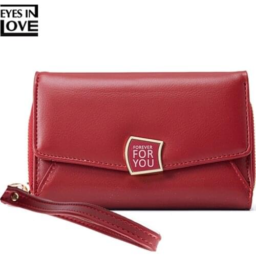 Womens Leather Wallet For Credit Card Female Coin Purse Fashion Wristband Long Clutch Zipper Lady Solid Purse Women Wallets HOT