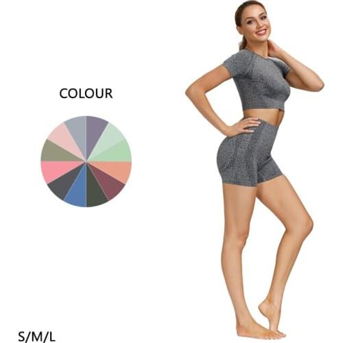 Next Skin Women Dot Yoga Suit Anti-Pilling Breathable Jacquard Seamless Fitness Suit Sport Short Sleeve Boxer Suit Workout Set