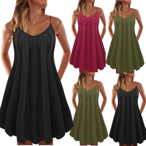 2021 Hot Sales Women Fashion And Casual Summer Dress Multicolor Sexy Solid Color Sling A-Line Simple Beach Style Mini Dress