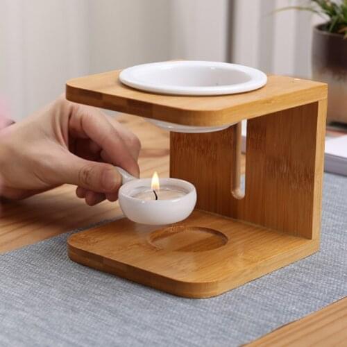 1PC Bamboo Essential Oil Burner Set Wax Melt Holder Tealight Spoon Aromatherapy Incense Lamps Holder Home Living Room Decors