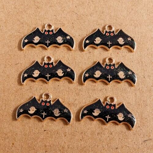 10pcs 25*13mm Alloy Enamel Halloween Bat Charms Pendants for Jewelry Making Handmade Necklaces Earrings Keychain DIY Accessories