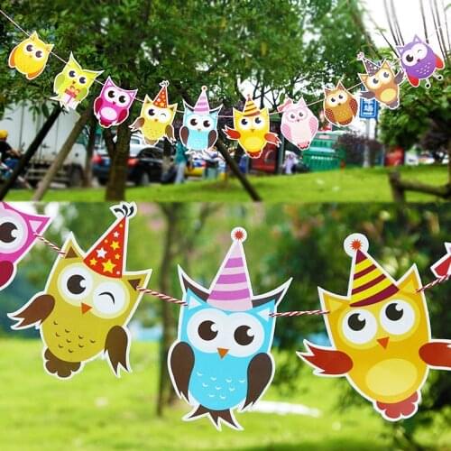 Cartoon Owl Animals Family Baby Garland Striped Paper Flags Banner Home Decor Birthday Party Supplies For kids