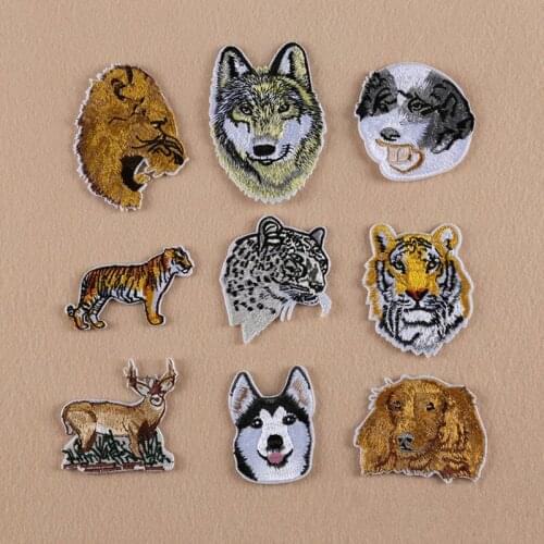 10pcs/lot Embroidery Patches Wolf leopard tiger animal pocket Jacket Backpack Clothing Decoration Iron Heat Transfer Applique