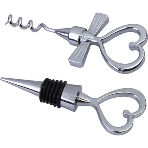 2Pcs/Set Love Heart Corkscrew Bottle Opener Set Party Bar Wedding Decor Favors Wine Stopper