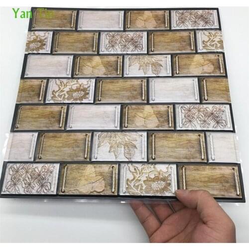 3D Wood Grain With Vane Pattern Tiles Wall Sticker Kitchen Bathroom Bedroom Tiles Wall Decals Home Decor Removable PVC Art Mural