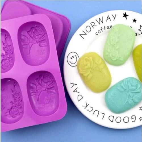 4-cavity Oval Handmade soap mold Rose flower Cake mold Food grade silicone mold Kitchen baking tools