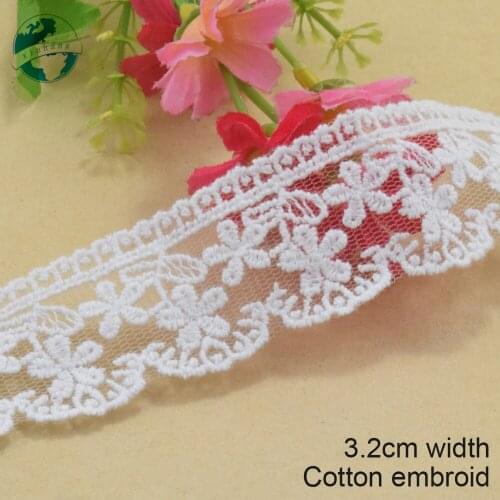 5yards 3.2cm width cotton embroid lace sewing ribbon guipure trims doll lace warp knitting DIY Accessories wedding lace#3881
