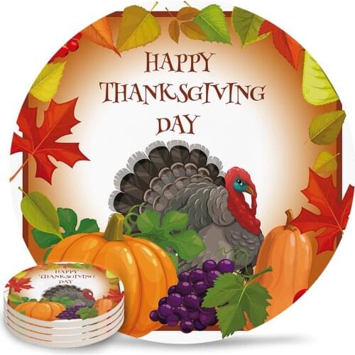 Thanksgiving Pumpkin Turkey Round Coaster Coffee Table Mats Kitchen Accessories Absorbent Ceramic Coasters
