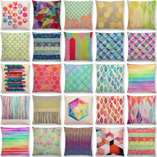 Abstract Iridescent Stripes Bubbles Pastel Rainbow Geometric Painting Watercolor Sofa Throw Pillow Case Car Linen Cushion Cover