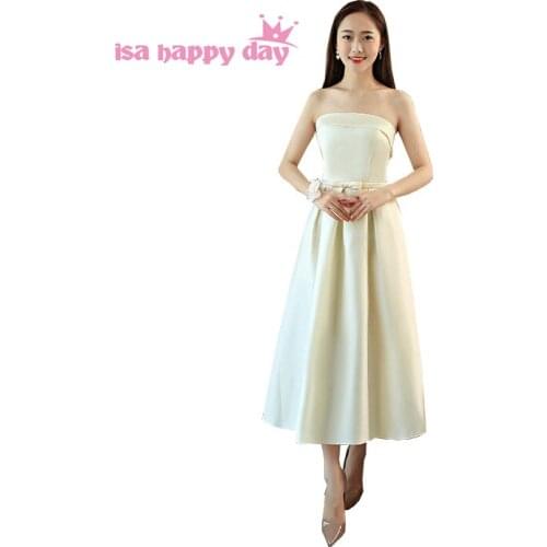 Real picture special occasion champagne satin strapless evening party sexy birthday ball gown dress short tea dresses H4231