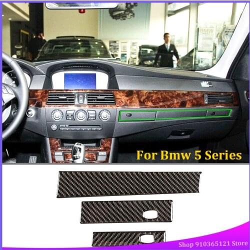 Auto Water Cup Holder Decorative Protection Panel For Bmw 5 Series 2004-2010 Real Carbon Fiber Soft Car Accessories 3pcs