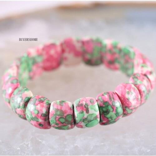 Free Shipping Women Jewelry Stretch Natural Beads Pink with Green Ocean Stone Bracelet 8" 1Pcs H924