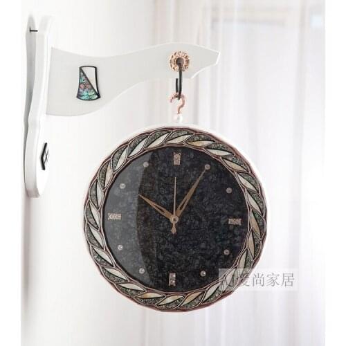 Silent Large Wall Clock Vintage Wood Metal Double-sided Hanging Wall Watch Luxury Shabby Chic Quartz Horloge Mural Decor ZB5WC