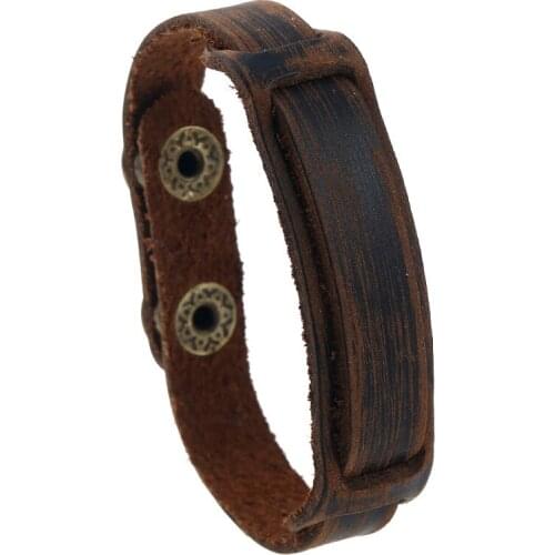 Vintage Retro Men Genuine Leather Bracelet Cuff Simple Charm Brown Bangle Handmade Wristbands Women Casual Fashion Jewelry Gift