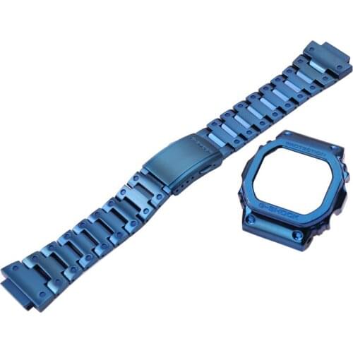 Blue Strap Watch Case Mens Watch Accessories Stainless Steel Watch Band Fits Casio G-SHOCKDW5600gw5000GW-M5610B5600 Wristband