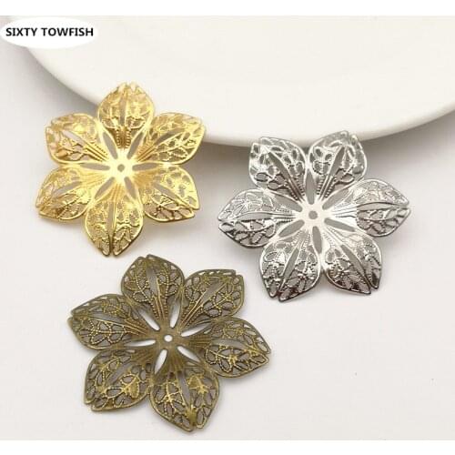 20 pcs/lot 43mm 3Colors Metal Filigree Flowers Slice Charms base Setting DIY Components Jewelry Findings B103141