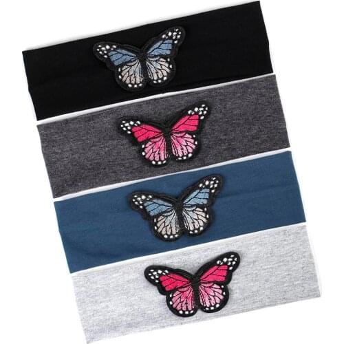 Elastic Hairbands For Children Solid Cotton Headwear Baby Girls Butterfly Hair Accessories Stretchy Plain Headband Kids Turban