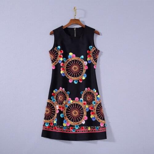 European and American womens dress 2020 summer new styles Sleeveless wheel print Fashionable black dress