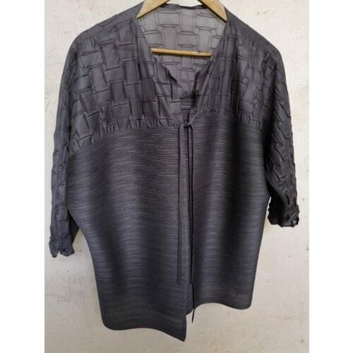 HOT SELLING Miyake three quarter and batwing sleeve coat fashion fold belt coat IN STOCK