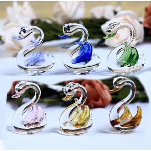 Crystal Handmade Swan Crafts Glass Garden Mini Animal Figurines Little Bird Ornament Miniature Home Decor Gifts Trinket