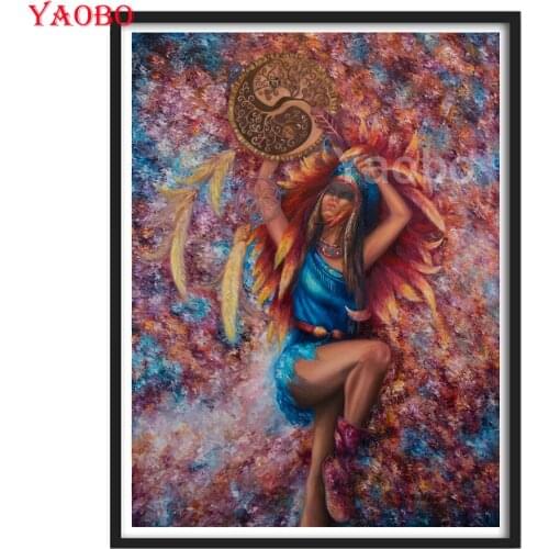 Indian Woman FeatherDiamond embroidery Painting Full Drill Square/Round 5D Diamond Painting Mosaic Needlework Paintings