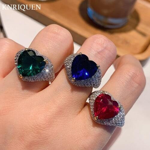 Vintage 925 Sterling Silver 12*12mm Heart-Shaped Ruby Emerald Sahpphire Zircon Rings for Women Luxury Party Fine Jewelry Gift