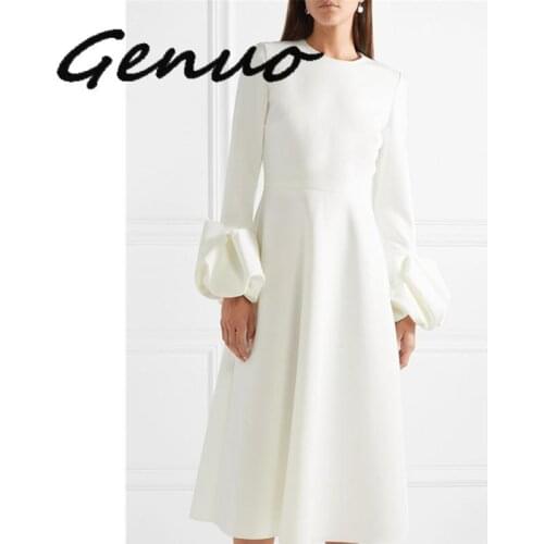 Commute White Dress For Women 2019 New Summer Fashion OL Bubble Cuff Chiffon Dress Charm Elegant Long Sleeve Office Dress Female