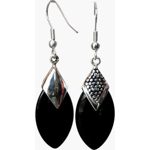 Hot Sell ladys black Natural jade 925 silver Flat Drop Earrings 14/5"