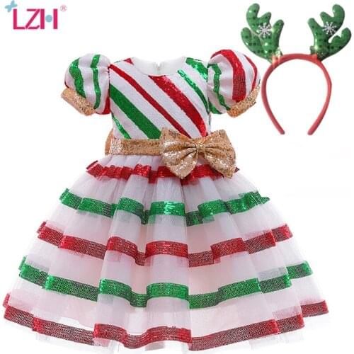 LZH 2020 Autumn Fashion Stripes With Bow Birthday Wedding Formal Dress Halloween Clothes Girl Christmas Princess Dress 3-10 Year