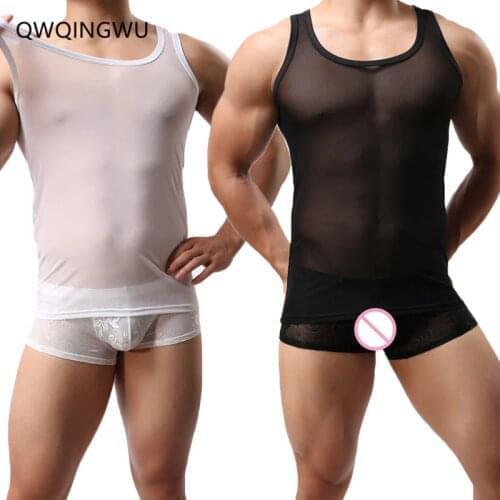 2PCS Men Undershirt Muscle Vest Quick Dry Transparent Nylon Summer T Shirts Mesh Men Undershirt Sleeveless Sleepwear Underwear
