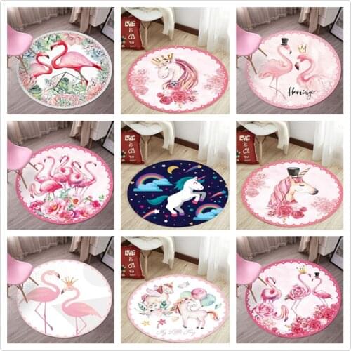 Cartoon Kids Room Area Rugs Pink Unicorn/Flamingo series Child Round Carpets for Living Room Bedroom play Carpet Baby Crawl Mats
