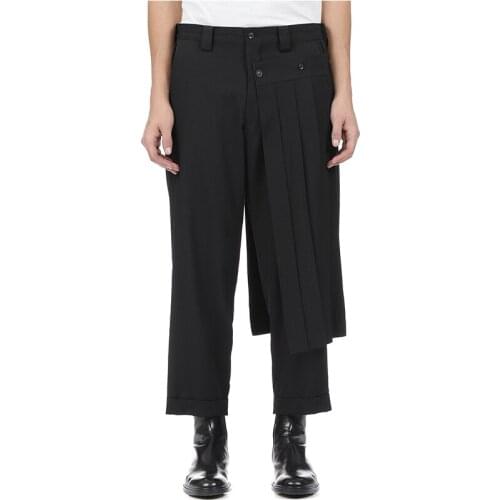 Men fashion double-deck pleated pants hip hop street wear man vintage detachable harem pants nightclub stage costume